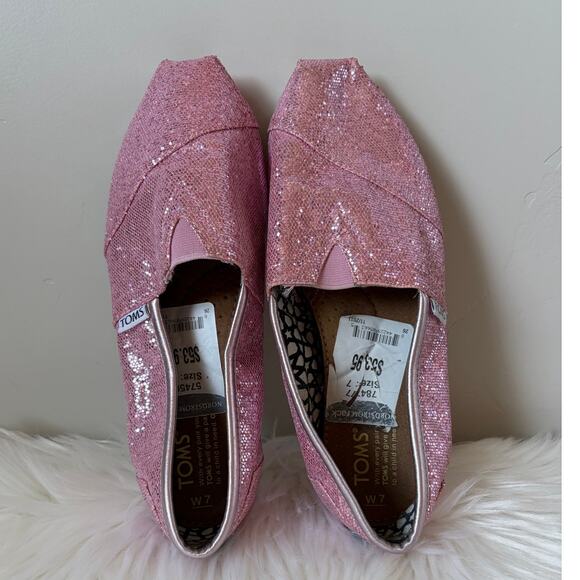 Toms Women's Pink Sparkly Glitter Slip On Shoes Size 7 - Picture 5 of 9